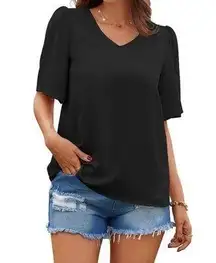 Leota for Dia & Co Allie Flutter Sleeve Solid Black Stretch Top 2X Plus Size