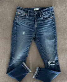 Aerie Dark Blue Distressed Cropped Jeans