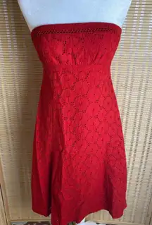 Red Strapless Eyelet  Dress