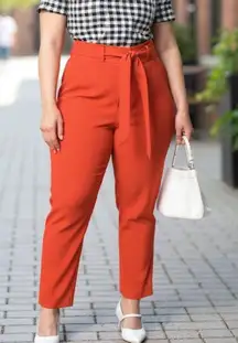 Veronica Beard Faxon Belted Trousers in Cherry Red 16