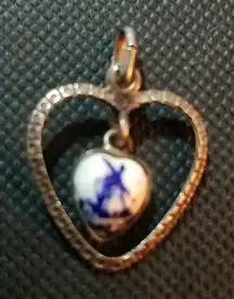 Heart Pendant with a white & blue China Windmill