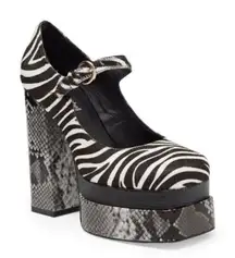 JEFFREY CAMPBELL‎ Zebra Print Platform Mary Jane Block Heel Black White Size 6