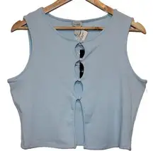 NWT Womens West of Melrose Tillys Button Up Tank Top ST7779 Blue Crop Top Size L