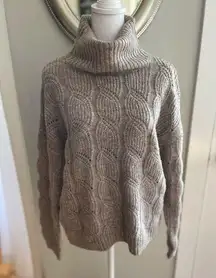 Pink Rose Taupe Gray Cropped Turtleneck Fancy Knit Sweater Size Large