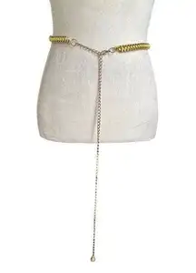 Gold Chain Waist Belt With Yellow Ribbon Detailing & Dangling Charm ball Accent