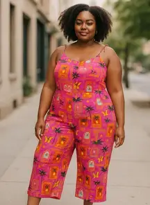 NEW Old Navy Womens XL Pink Tropical Wide-Leg Summer Jumpsuit fresh comfort