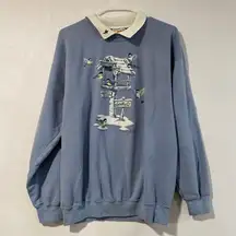 Vintage Morning Sun Sweatshirt Large | Winter Birds Mock Collar Cottagecore Pull