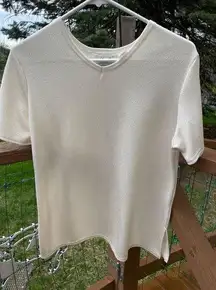 Women Vintage Kathie Lee Collection Cream Color White Blouse V-neck Short Sleeve