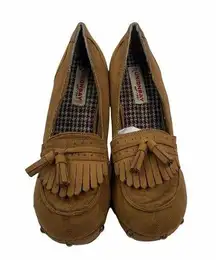 Vintage Y2K Size 9 90s Union Bay Nicolette Platform Wood Heel Studded Pumps Tan