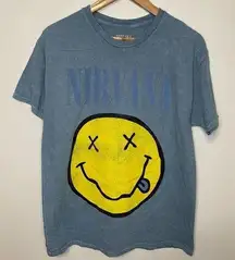 Nirvana Blue Graphic Tee FLAWED L Unisex Logo Short Sleeve Licensed Band Tshirt