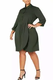 Love Squared Plus Faux Wrap Pleated Shirtdress in Olive Size 2X NWT