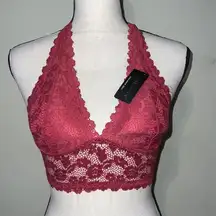 YOUMITA small floral lace halter bra bralette adjustable strap wine blush sexy