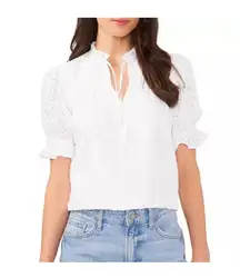 1. State white cotton eyelet puff sleeve blouse small