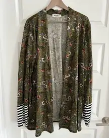 Floral Duster Cardigan Green Gray Size 3X