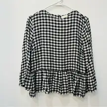Mud Pie Black and White Checkered Women's Top ruffle sz small