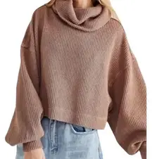 Free People We The Free Ribbed Knit Cropped Turtleneck Robyn Pullover Sweater