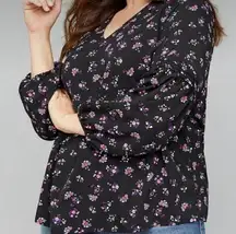 Lane Bryant V Neck Floral Balloon Lantern Sleeve Peasant Blouse