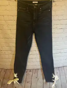 high waisted skinny jeans with lace up ankle details, 6/28