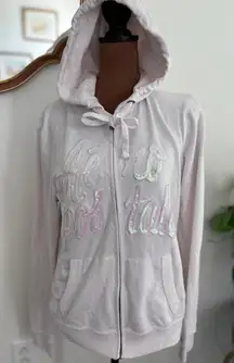 Aeropostale Women's Full‎ Zip Hoodie Sweatshirt Sequin Logo Light Pink Large