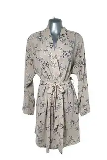 Vintage Calvin Klein Womens Floral Sheer Sleepwear Knee Length Robe Belted S/M
