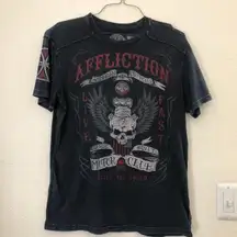 VERY RARE  Grey Black Red Faded wash biker motorcycle skull crossbones wings goth grunge punk graphic tee tshirt top American Motor Club Fast Racer #jessepinkman