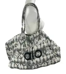 Alo Yoga Gray White Canvas Tie Dye Shopper Athletic Tote Bag Handbag Oversized