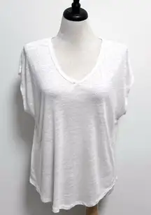 Tommy Bahama White Slub Knit Linen V Neck Extended Short Sleeve Relaxed Fit Top