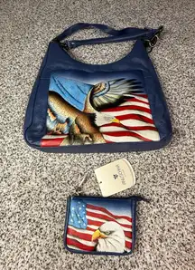 Anuschka Hand-Painted Leather Hobo Bag Stars & Stripes with Coin Pouch
