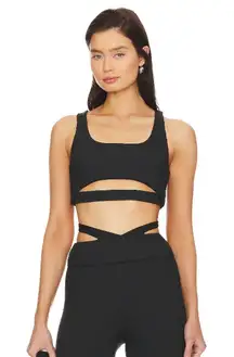 GIGI C Revolve Andrea Sports Bra Women's Small Black Ribbed Cutout V-Back New