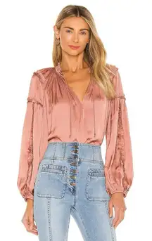 NEW NWT ULLA JOHNSON Maeve Ruffle Satin Blouse - Copper size 10 women’s designer