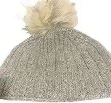 J. Crew Womens Grey Knit Pom Pom Beanie Hat NEW NWT