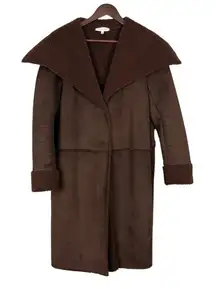 Solitaire Coat Womens Medium Brown Faux Suede Shearling Lined Oversized Collar M