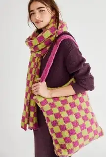 Free People NWOT  Checkers Carry On Scarf Set - Green/Magenta Combo