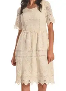 Polagram Ivory Cream Lace Crochet Dress Roolee