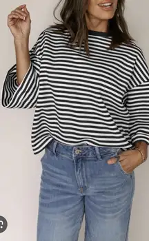 Black Stripe Bowknot Cutout Back Drop Shoulder Wide Bracelet Sleeve Top XL