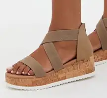 Taupe Gore Bands Sport Wedge Sandals 8.5 Wide Width