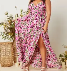 Boutique Summer Spring Easter Floral Pink Boho Strappy Maxi Dress