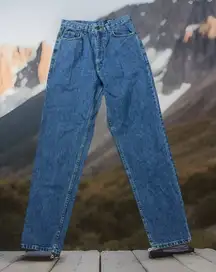 Y2K Eddie Bauer Jeans Women Sz 10 Tall Blue Solid Denim Grunge‎ Heavy Weight