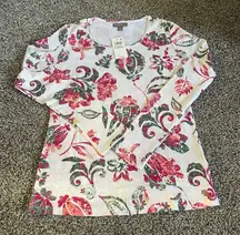 New Style & Co Printed White with fall tones Scoop-Neck Knit Long Sleeve Top XS