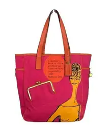 COACH Pink and Orange Bonnie Cashin Tribute Tote Bag with Kisslock Front Pocket