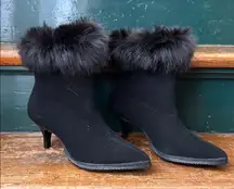 Vintage Eskiloos Black Granny Core Ankle Boots Canada size 6.5 fur trim