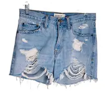 Abercrombie and Fitch Mid Rise Boyfriend Jean Short 25 0 Distressed Light Wash