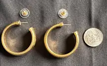 Monet EUC goldtone semi hoop earrings. Large pierced ribbed, cobra styled