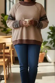 Easel Tan and Brown Striped Women's Sweater