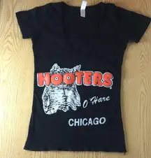 Hooters Girl Worn Super Sexy V-Neck T-shirt Chicago Stretchy Cotton Soft Sz XXS