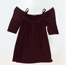 Ella Moss  deep purple marron off the shoulder soft ruffle top size XS