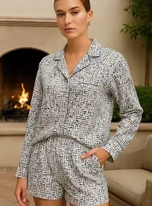 NWOT Natori Maze Tribal Black/White Pajama Shorts & 3/4 Sleeve Top Pajama Set XL