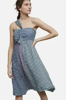 Maeve Anthropologie Waverly Midi Dress Women's 14 Multicolor Plaid One Shoulder
