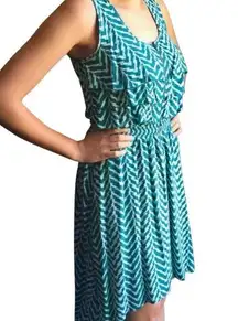 Teal and white ruffle top high low dress size XS