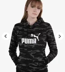 NEW Puma Black Camo Logo Essentials+ Long Sleeve Hoodie Sweatshirt Womens XS